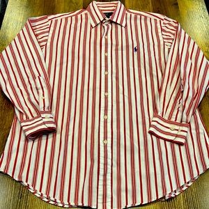 Polo Ralph Lauren Alcott Cotton Red Striped Dress Shirt w/ Blue Pony | 16 32/33
